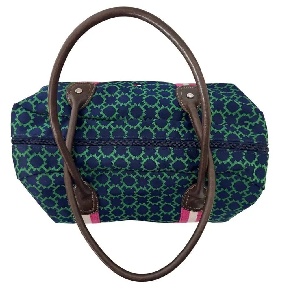 Tommy Hilfiger Large Weekender Duffle Bag Poly Blend Blue Green Geo Pattern